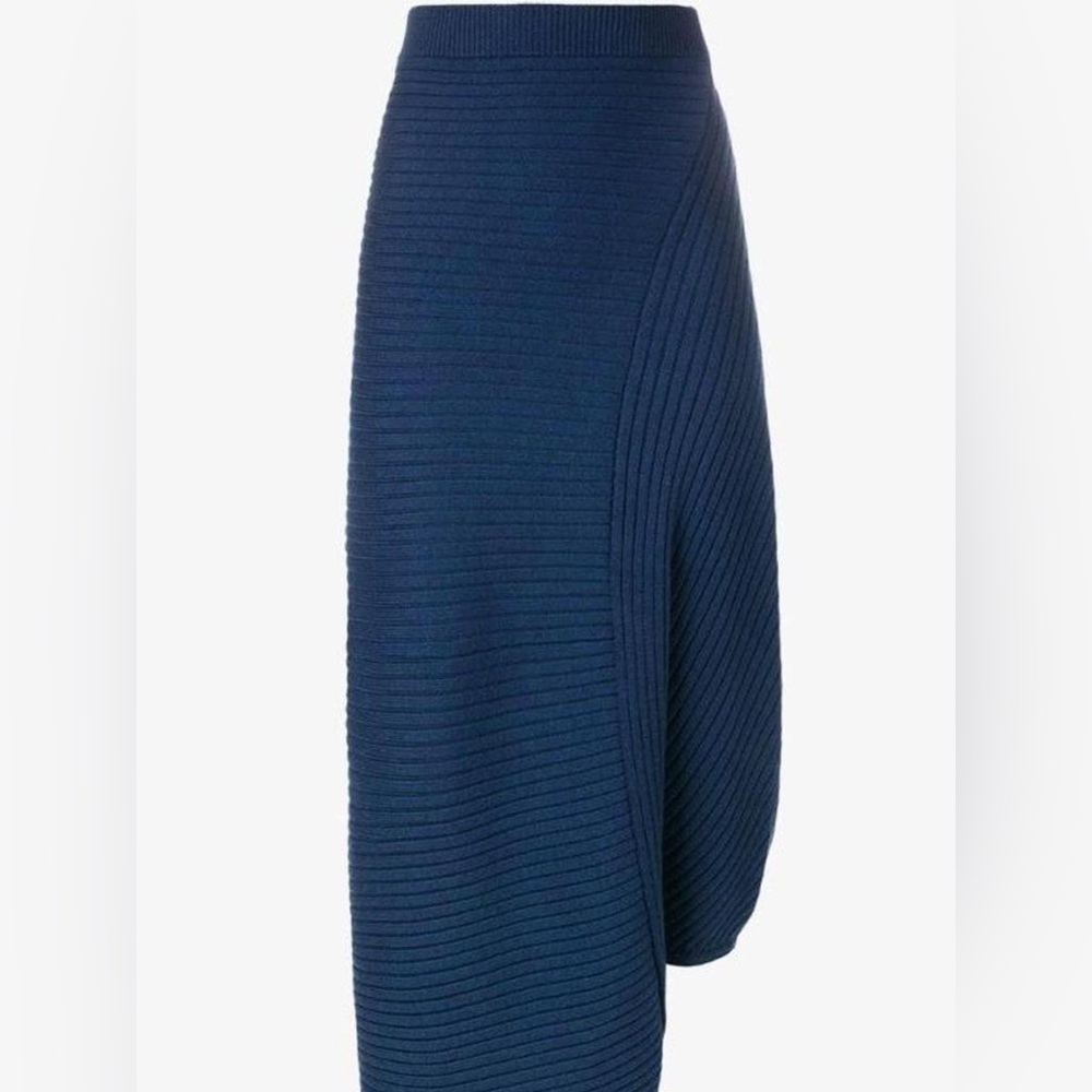Navy Ribbed One-Shoulder Top - Picture 2 of 5